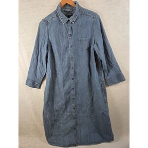 Lands End Retro Denim Jean Shirt Dress 8 Button Up Boho Western Prairie Boho